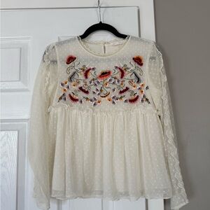 Zara Embroidered Ruffle Babydoll Top